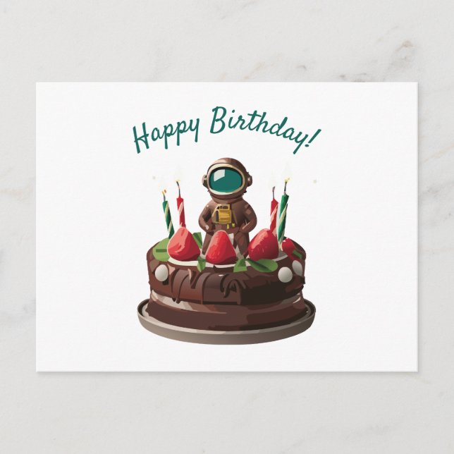 Astronaut Chocolate Birthday Cake Postcard (Front)
