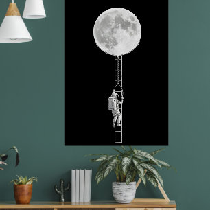 Astronaut Climbing the Moon – Surreal Space Art Poster