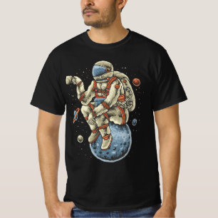 Astronaut Coffee Break in Space – Whimsical Cosmic T-Shirt