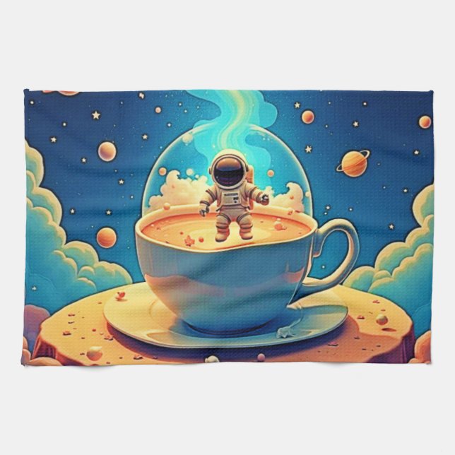 Astronaut Coffee Space Art Kitchen Towel (Horizontal)