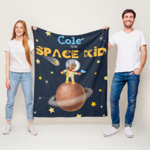 👨🚀 Astronaut cute Space theme Custom Photo Name Fleece Blanket