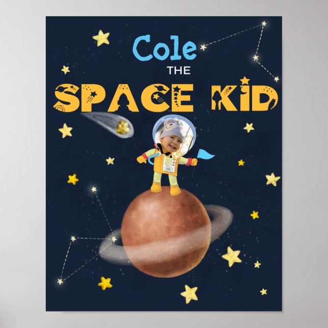 👨‍🚀 Astronaut cute Space theme Custom Photo Name Poster (Front)