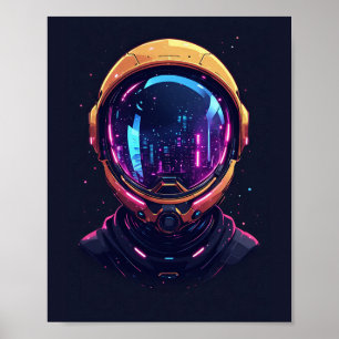 Astronaut Cyberpunk Mecha Neon Space Guardian Poster
