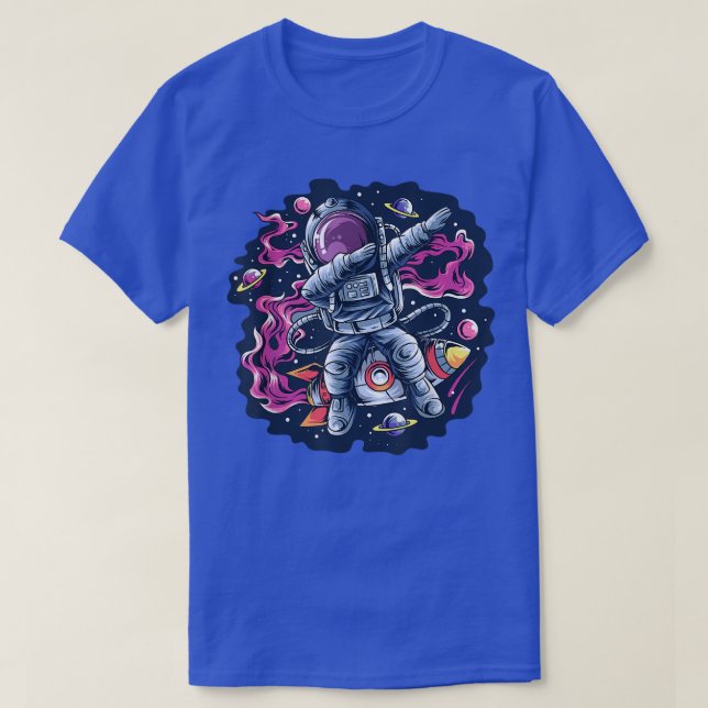 Astronaut Dabbing Dance Space Rocket with Stars Pl T-Shirt (Design Front)