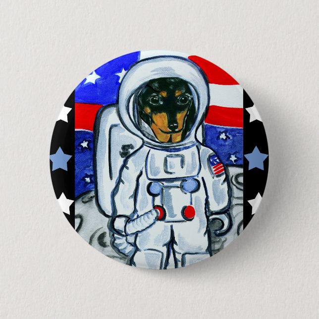 Astronaut dachshund 2 inch round button (Front)