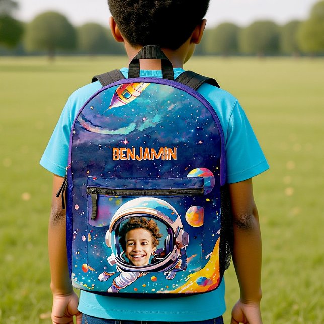Astronaut Deep Space Sky Planets Photo Kids Gift  Printed Backpack (space theme gift for kids personalized backpack planets galaxy sky astronaut)