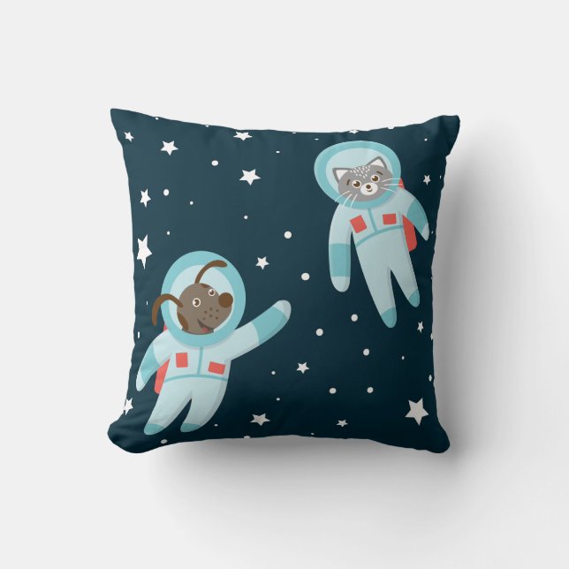 Astronaut Dog & Cat  Throw Pillow (Front)