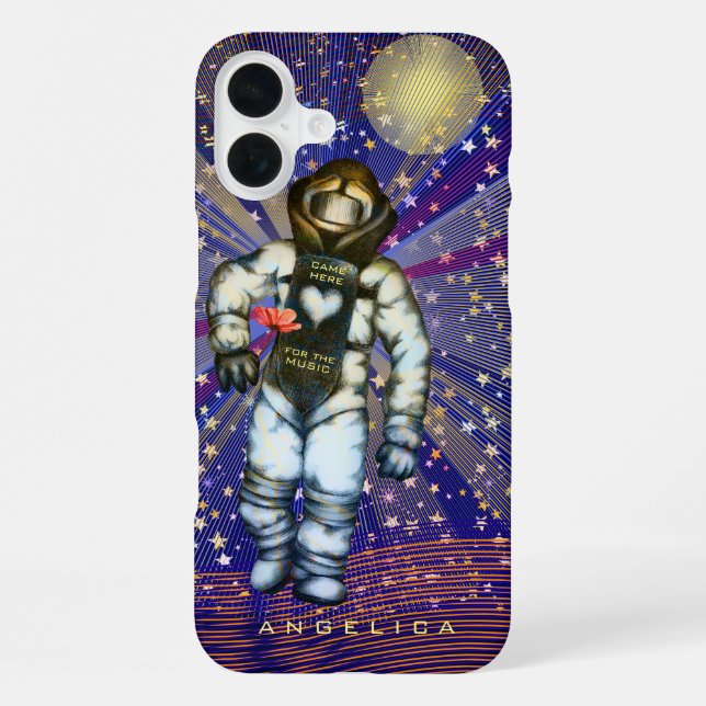 Astronaut Drawing Came here for Music Cool Space iPhone Case (Back)