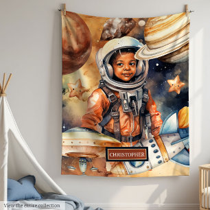 Astronaut Dreams Blanket Black Boy Watercolor Spac