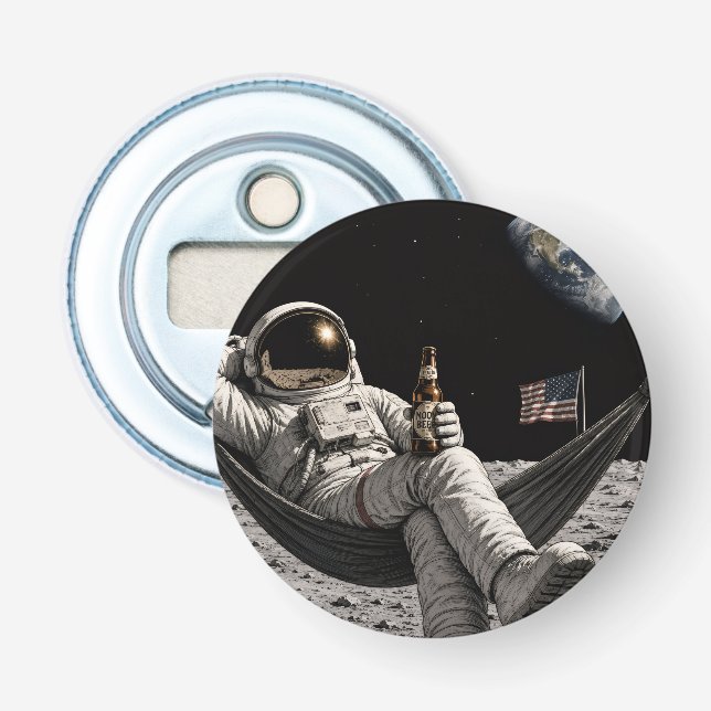 Astronaut Drinking Beer on the Moon Bottle Opener (Front)