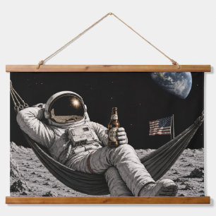 Astronaut Drinking Beer on the Moon Hanging Tapestry