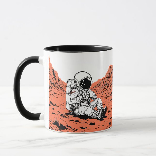 Astronaut Drinking Coffee on Mars - Minimal Design Mug (Left)
