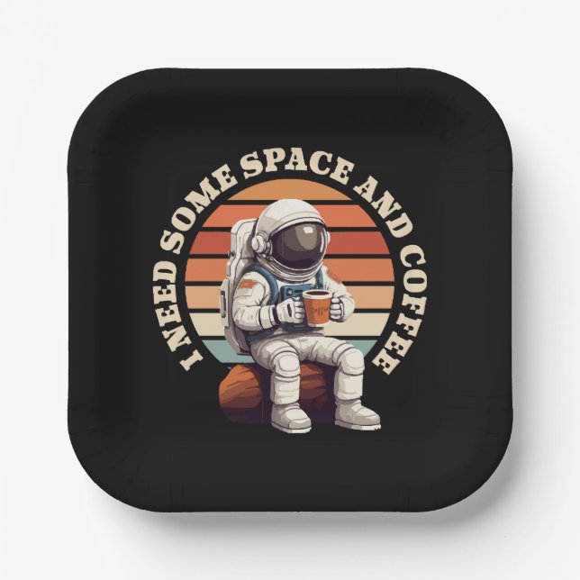 Astronaut Drinking Coffee Paper Plate (Front)