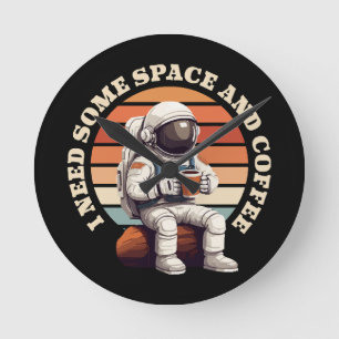 Astronaut Drinking Coffee Round Clock