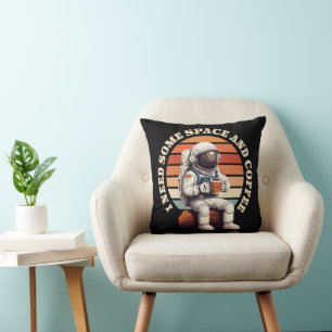 Astronaut Drinking Coffee Throw Pillow