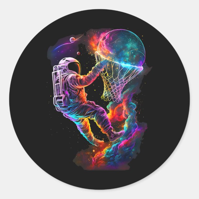 Astronaut Dunking A Sketll Player Outer Space Cosm Classic Round Sticker (Front)