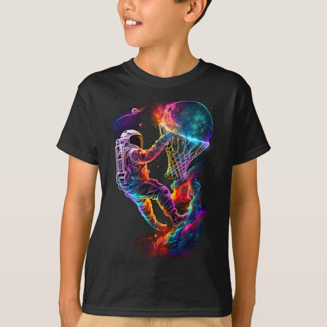Astronaut Dunking A Sketll Player Outer Space Cosm T-Shirt (Front)