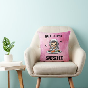 Astronaut eating Sushi Throw Pillow