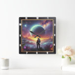 Astronaut Exploring a Vibrant Alien Landscape Square Wall Clock<br><div class="desc">This imaginative astronaut-themed clock transports you to an alien world filled with cosmic wonder. A spaceman stands against a vibrant alien landscape with distant planets and stars in view. Blending science fiction with artistic flair, this timepiece is perfect for space lovers and dreamers who crave something futuristic, unique, and mesmerizing...</div>