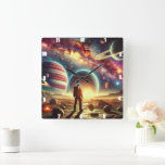 Astronaut Exploring Vibrant Galactic Scenery Square Wall Clock<br><div class="desc">Explore new frontiers with this astronaut-themed clock featuring a vivid alien world under a cosmic sky. Blending science fiction with artistic imagination, this unique timepiece showcases planets, stars, and galactic horizons in a dreamlike fantasy. Perfect for sparking curiosity and wanderlust, it brings an interstellar vibe to any room. Whether you're...</div>