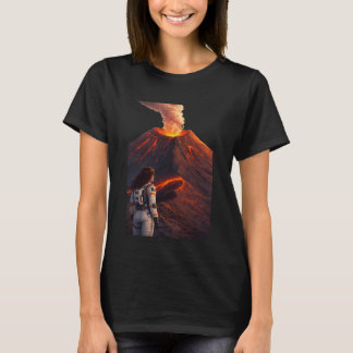 Astronaut Facing Erupting Volcano T-Shirt