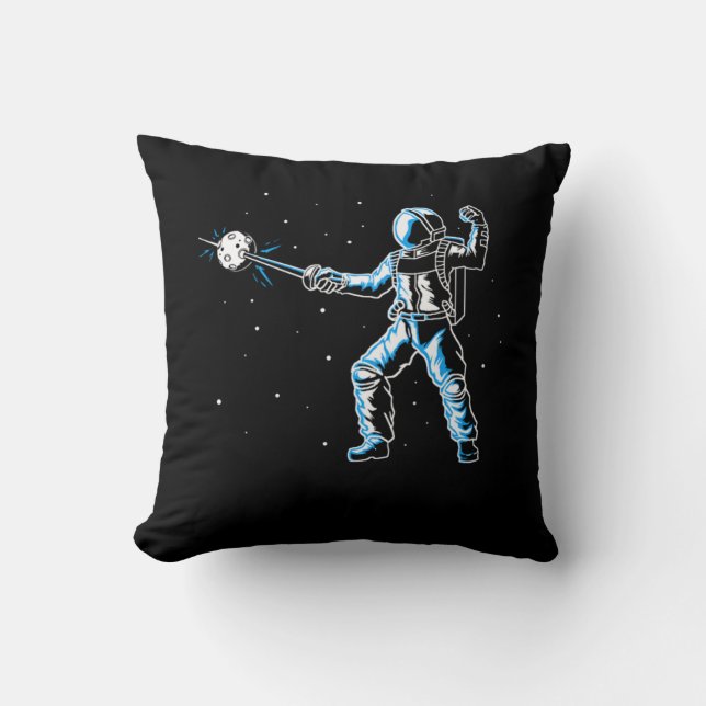 Astronaut Fencing Sword Epee Funny Fencer Throw Pillow (Front)