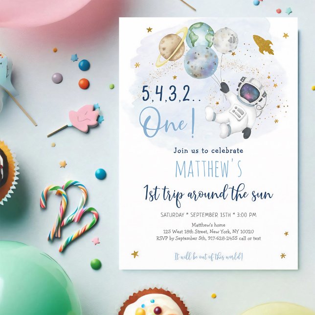 Astronaut First Trip Around Sun Birthday Invitation (Creator Uploaded)