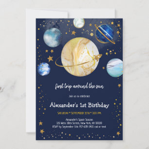 Astronaut First Trip Around The Sun 1st Birthday Invitation