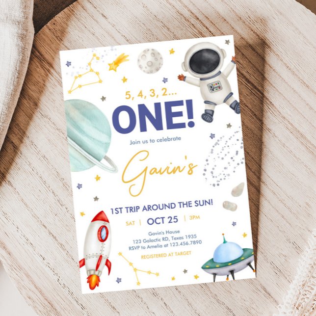 Astronaut First Trip Birthday Party Invitation (Astronaut First Trip Around the Sun Birthday Party Invitation )