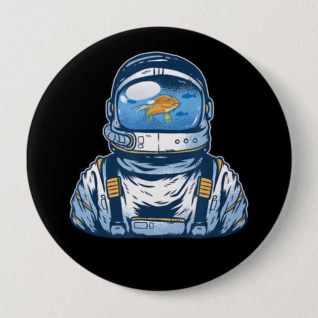 Astronaut Fishbowl Helmet Goldfish Spaceman Suit 4 Inch Round Button (Front)