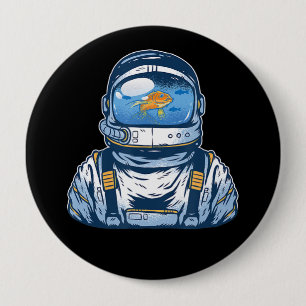 Astronaut Fishbowl Helmet Goldfish Spaceman Suit 4 Inch Round Button