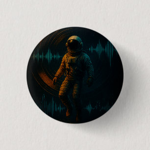 Astronaut Floating in Glitchwave Sound Art 1 Inch Round Button