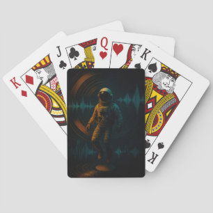 Astronaut Floating in Glitchwave Sound Art Playing Cards