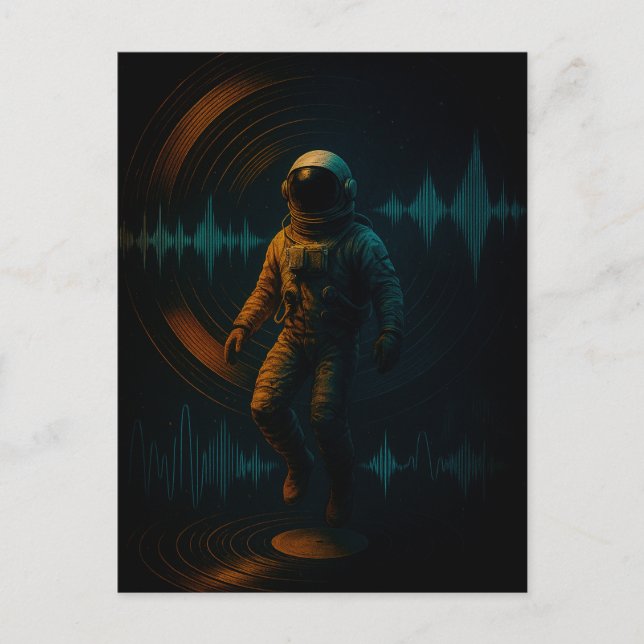 Astronaut Floating in Glitchwave Sound Art Postcard (Front)