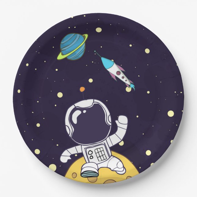 Astronaut Floating in Outer Space Paper Plate (Front)