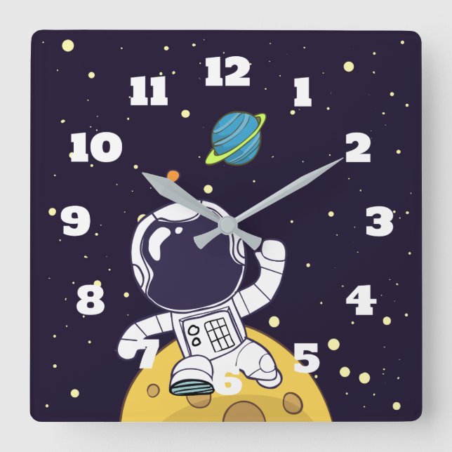 Astronaut Floating in Outer Space Square Wall Clock (Front)