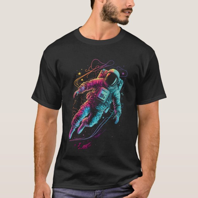 Astronaut Floating in Space for Men and Teens Cool T-Shirt (Front)