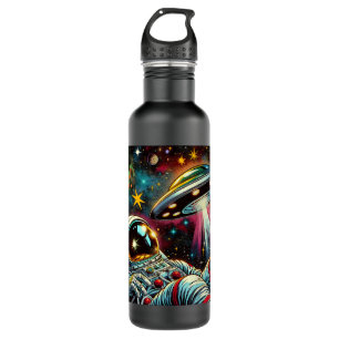 Astronaut Floating in Space with a UFO Ai  Art 710 Ml Water Bottle