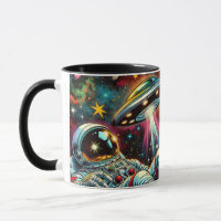 Astronaut Floating in Space with a UFO Ai  Art