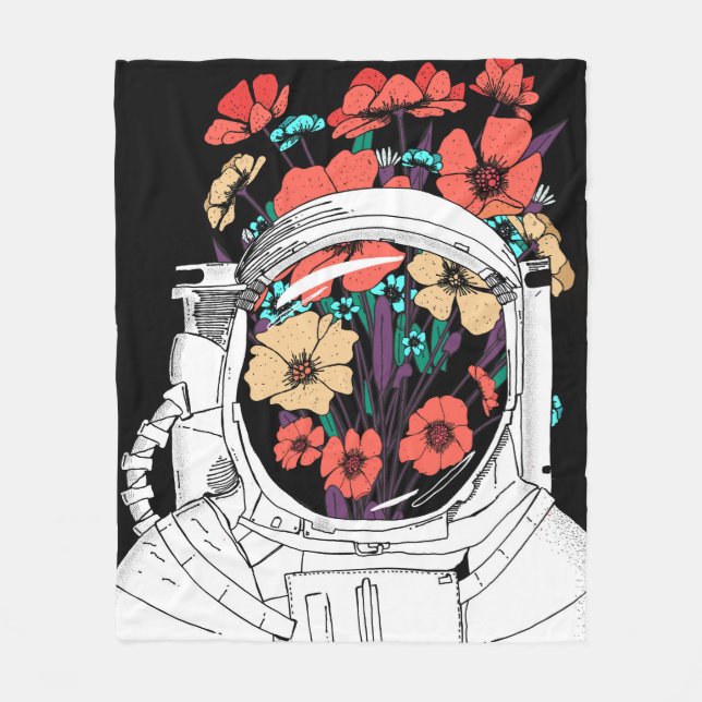 Astronaut Floral space art Fleece Blanket (Front)