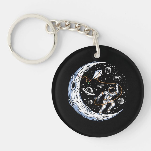 Astronaut Flying a Kite on the Moon Keychain (Front)