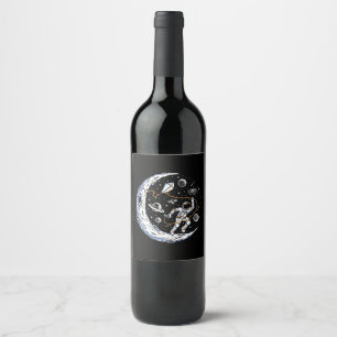 Astronaut Flying a Kite on the Moon Wine Label