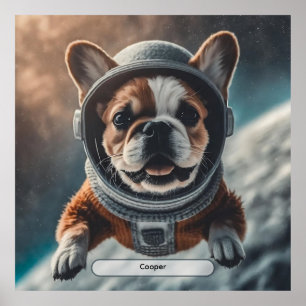 Astronaut French Bulldog Space Nursery Poster  