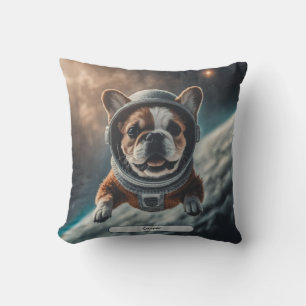 Astronaut French Bulldog Space Nursery Throw Pillow
