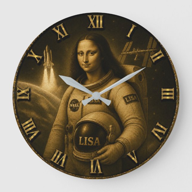 Astronaut Funny Mona Lisa Space Explorer Gift Large Clock (Front)