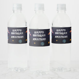 Astronaut Galaxi blue birthday Water Bottle Label