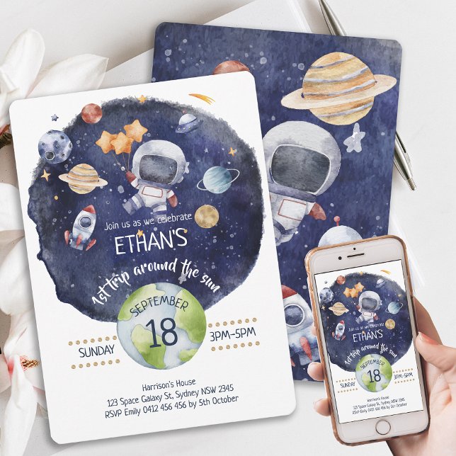 Astronaut Galaxy Personalize 1st Birthday Party Invitation (Astronaut Galaxy Personalize 1st Birthday Party Invitation)