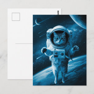 Astronaut Galaxy Planet Space Cat Kitten Kitty   Postcard