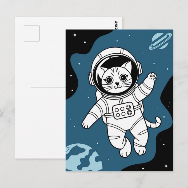 Astronaut Galaxy Planet Space Cat Kitten Kitty   Postcard (Front/Back)
