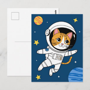 Astronaut Galaxy Planet Space Cat Kitten Kitty Postcard